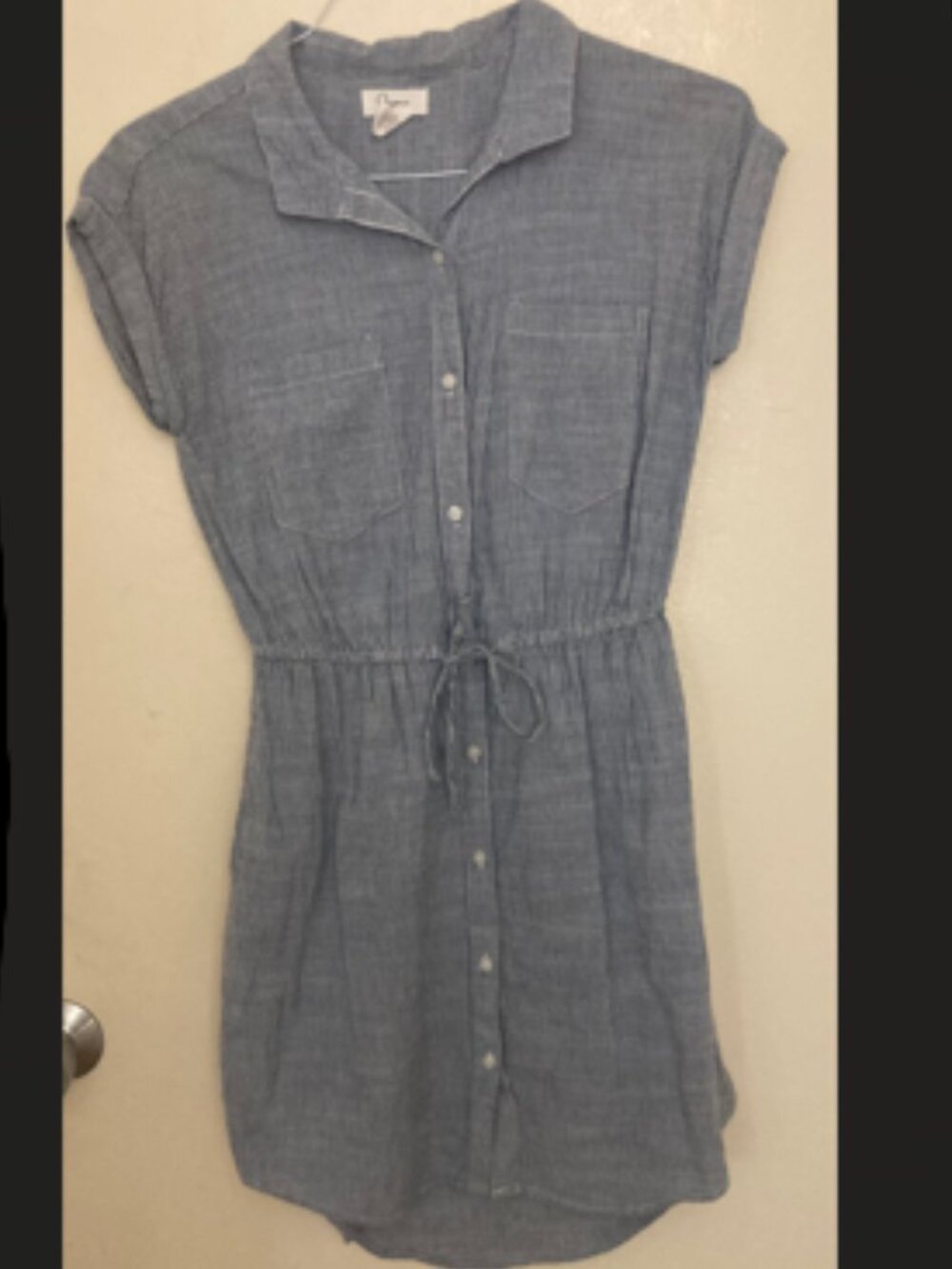 Blue and White Striped Short Sleeve Dress with Pockets